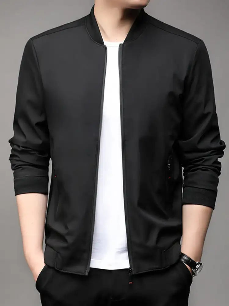 Men’s Plus Size Full Zip Front Closure Bomber Jacket with Pockets
