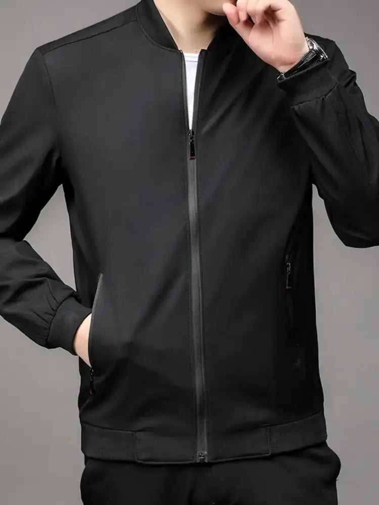 Men’s Plus Size Full Zip Front Closure Bomber Jacket with Pockets