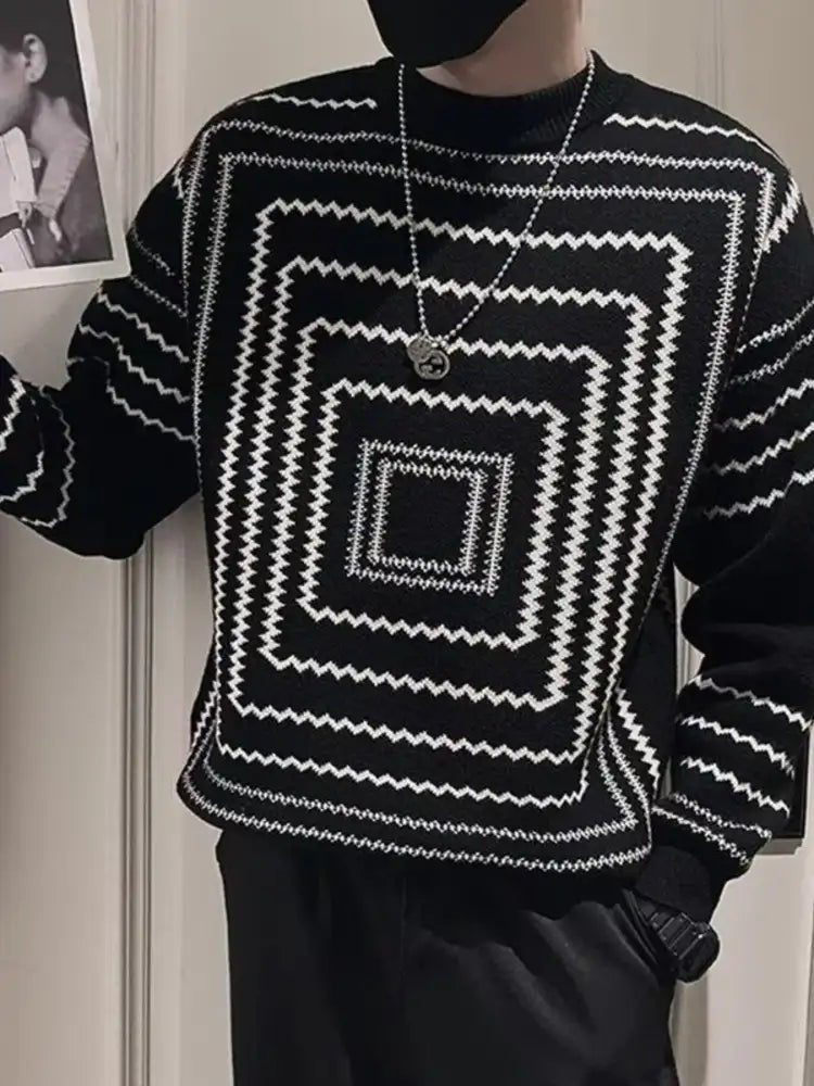 Men’s Plus Size Geometric Pattern Knitted Pullover