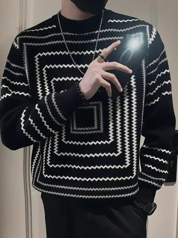 Men’s Plus Size Geometric Pattern Knitted Pullover