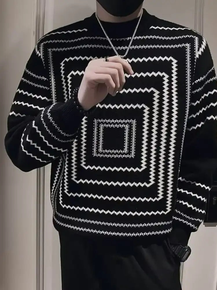Men’s Plus Size Geometric Pattern Knitted Pullover