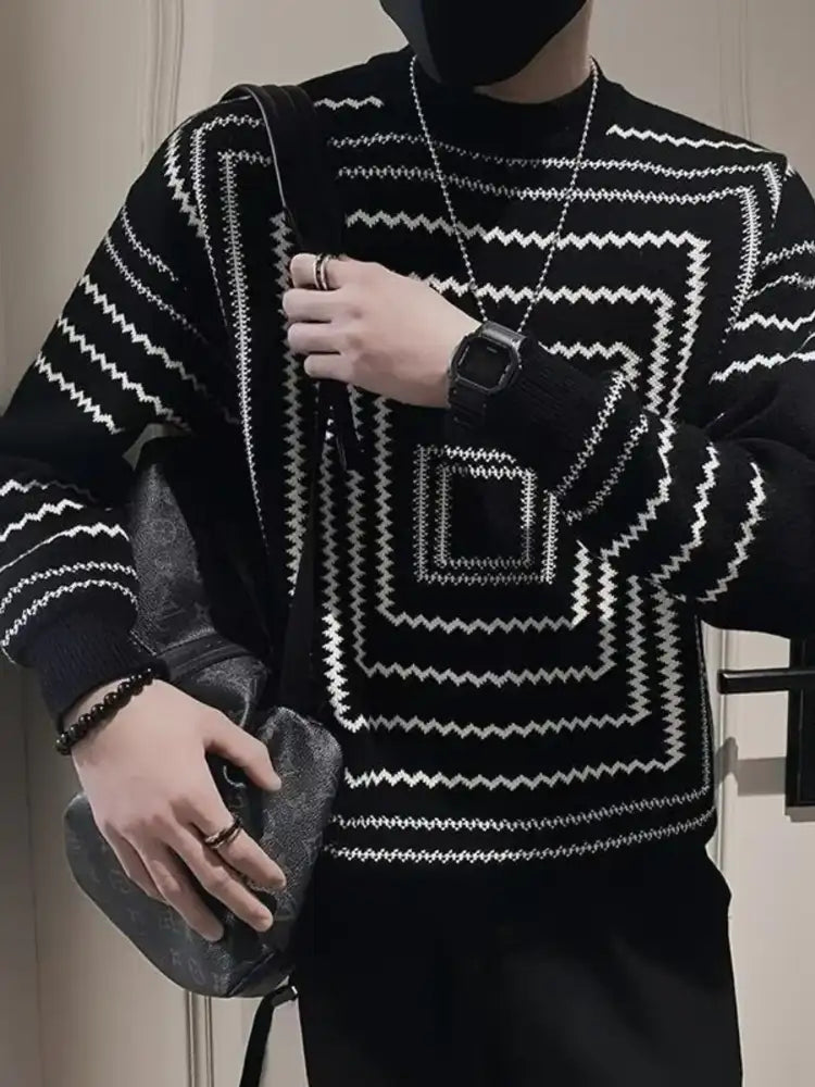 Men’s Plus Size Geometric Pattern Knitted Pullover