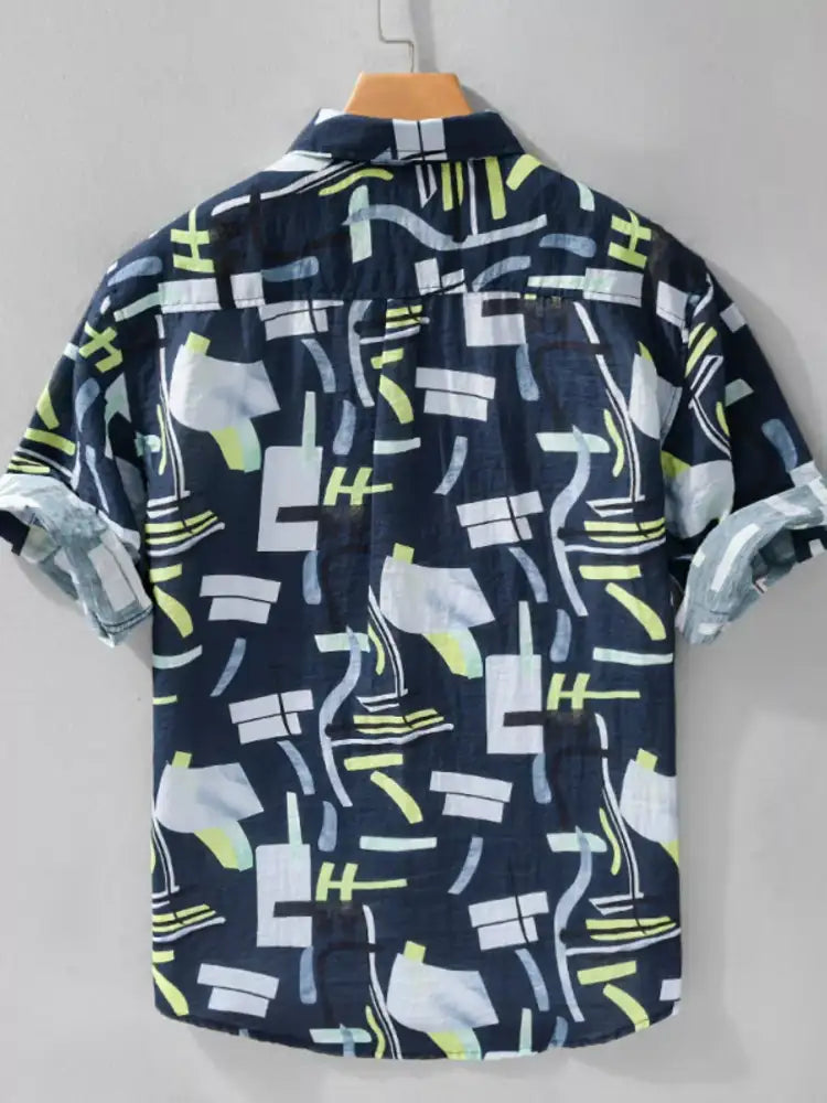 Men’s Plus Size Geometric Print Casual Short Sleeve Shirt