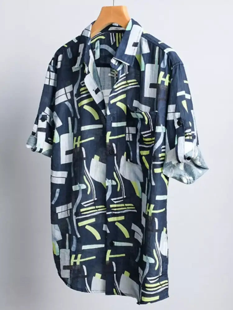 Men’s Plus Size Geometric Print Casual Short Sleeve Shirt