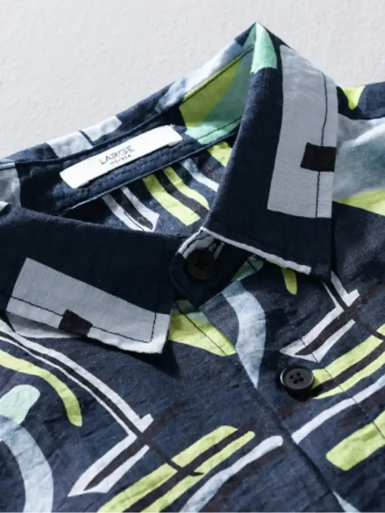 Men’s Plus Size Geometric Print Casual Short Sleeve Shirt