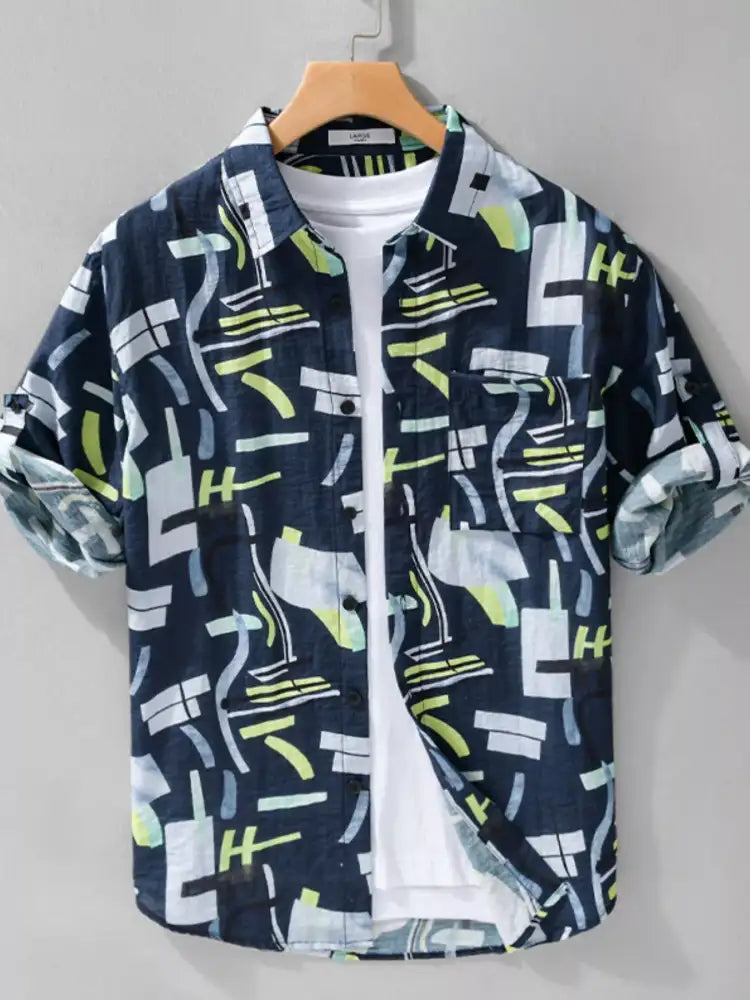 Men’s Plus Size Geometric Print Casual Short Sleeve Shirt