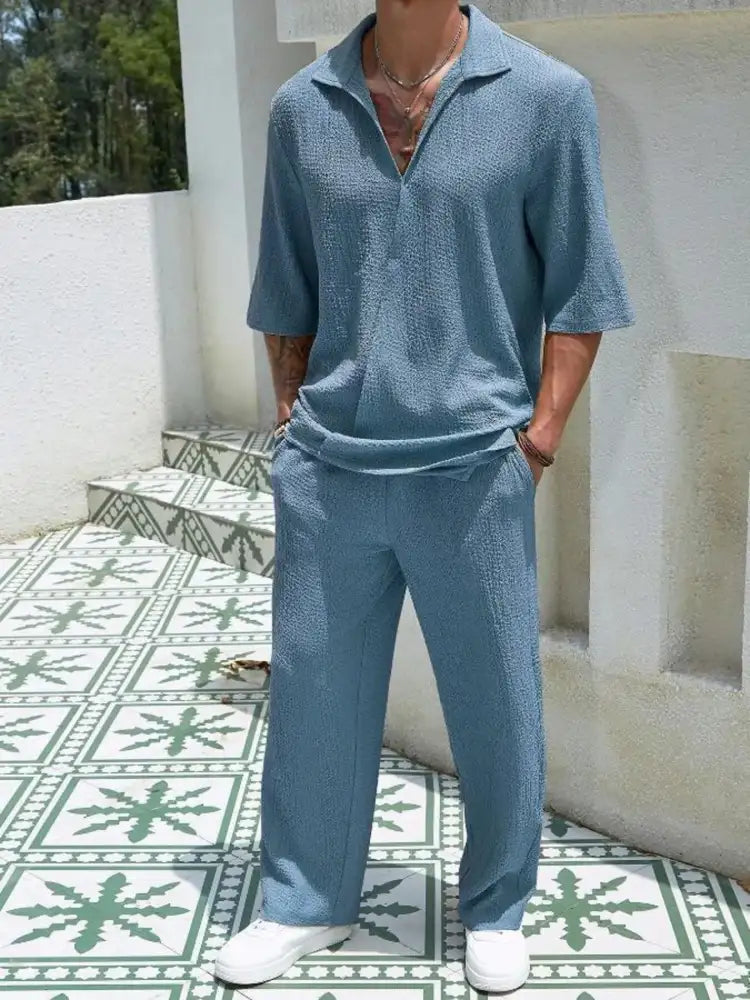 Men’s Plus Size Half Sleeve Top and Pants Set