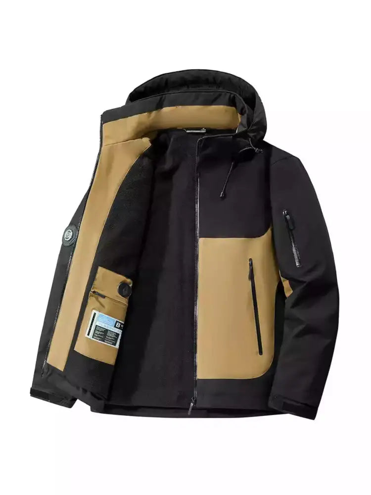 Men’s Plus Size Hooded Color Block Windproof Jacket