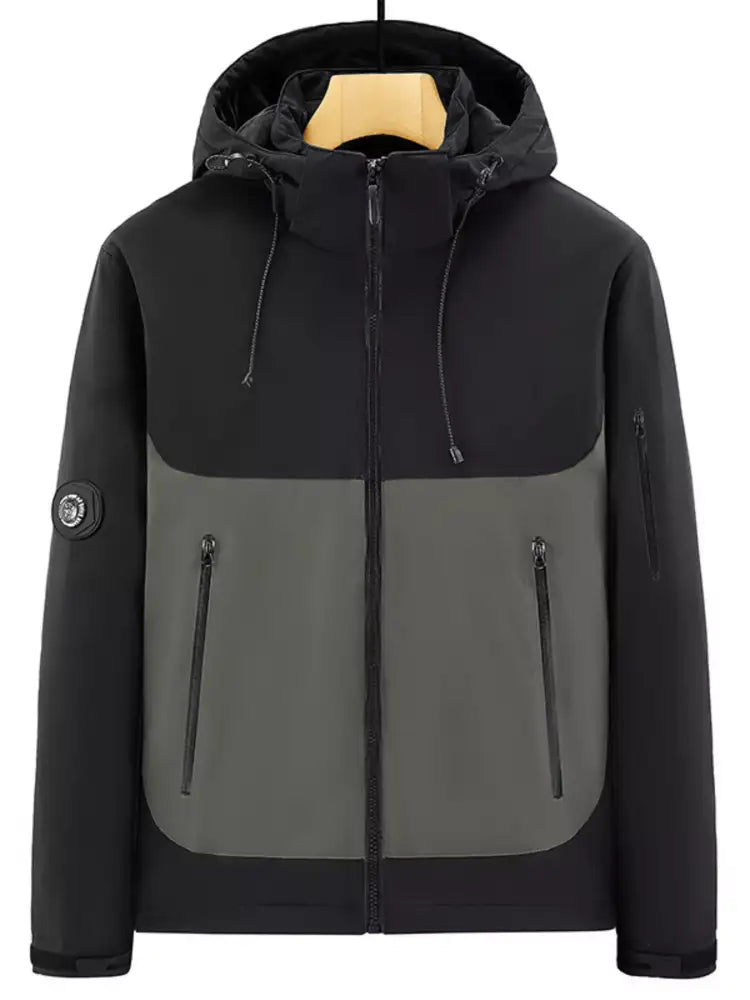 Men’s Plus Size Hooded Color Block Windproof Jacket