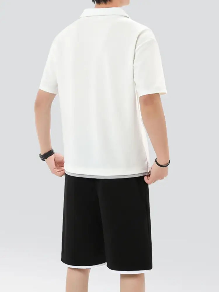 Men’s Plus Size Johnny Collar Top and Shorts Set