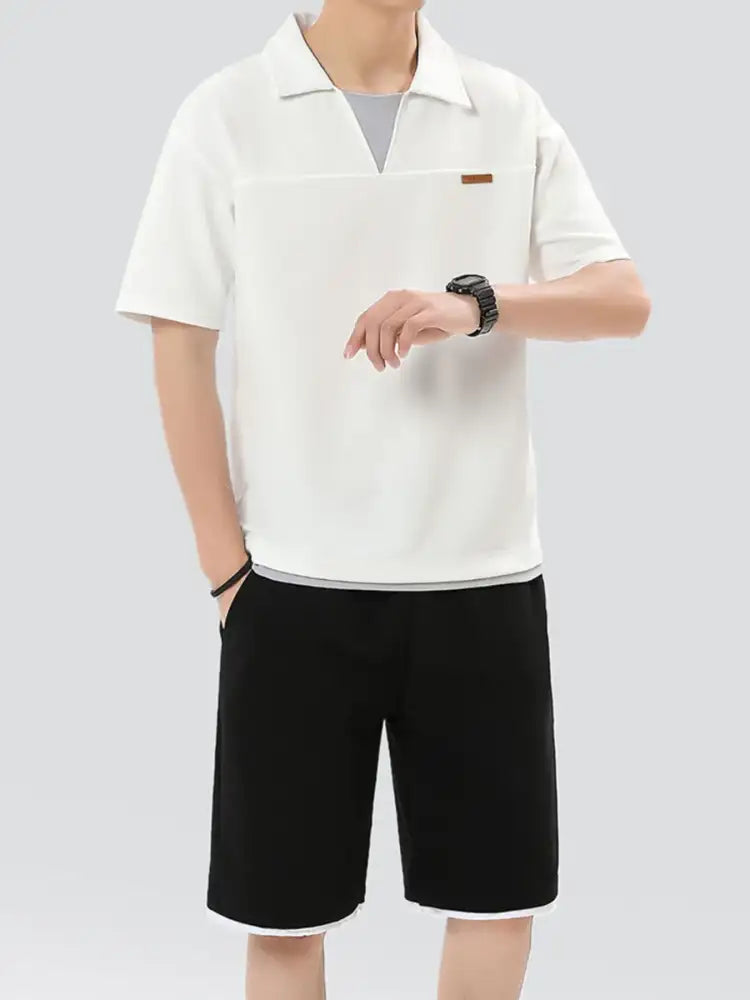 Men’s Plus Size Johnny Collar Top and Shorts Set