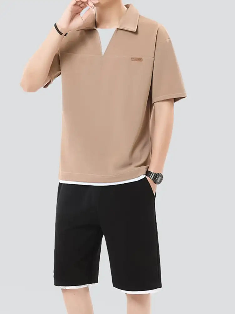 Men’s Plus Size Johnny Collar Top and Shorts Set