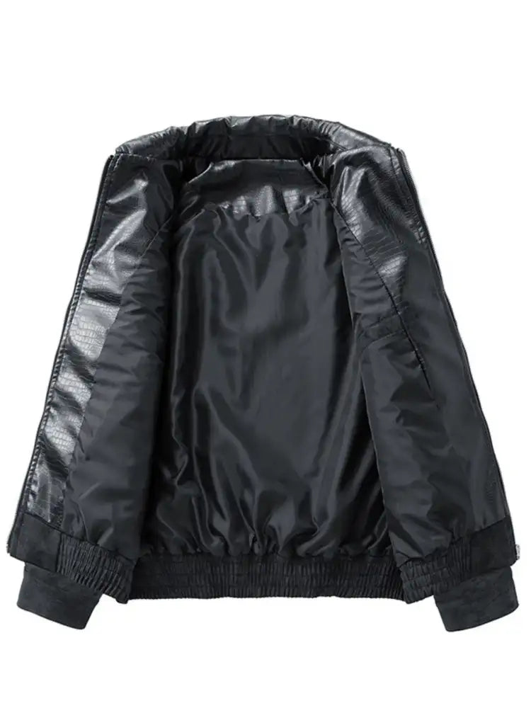 Men’s Plus Size Leather Bomber Jacket with Full Zip Front
