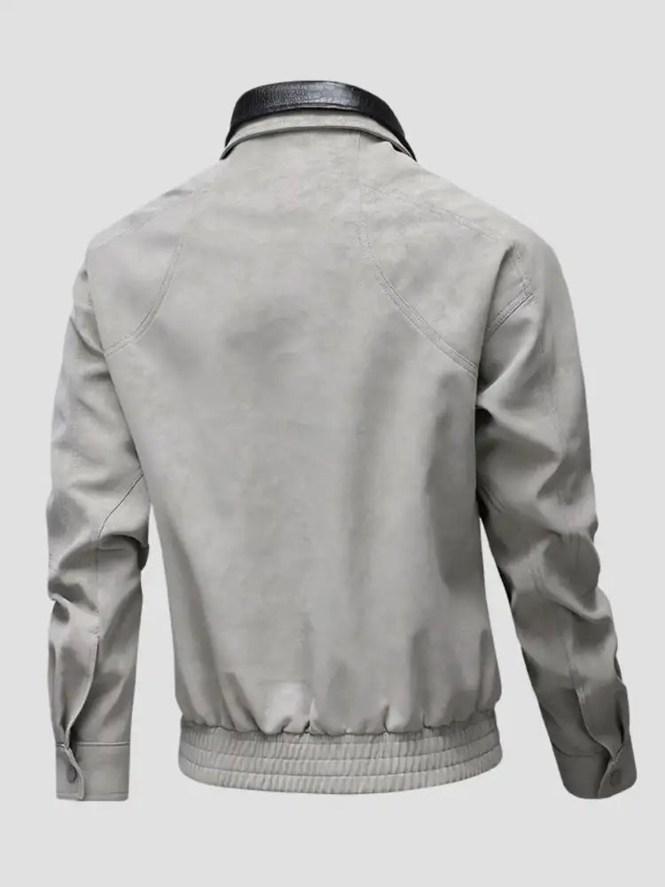 Men’s Plus Size Leather Bomber Jacket with Full Zip Front