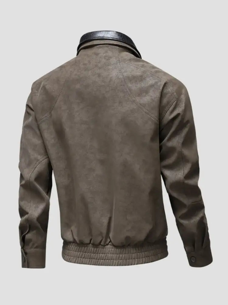 Men’s Plus Size Leather Bomber Jacket with Full Zip Front