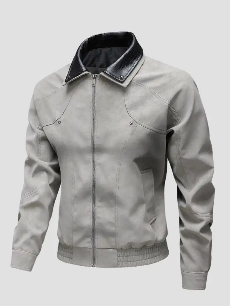 Men’s Plus Size Leather Bomber Jacket with Full Zip Front