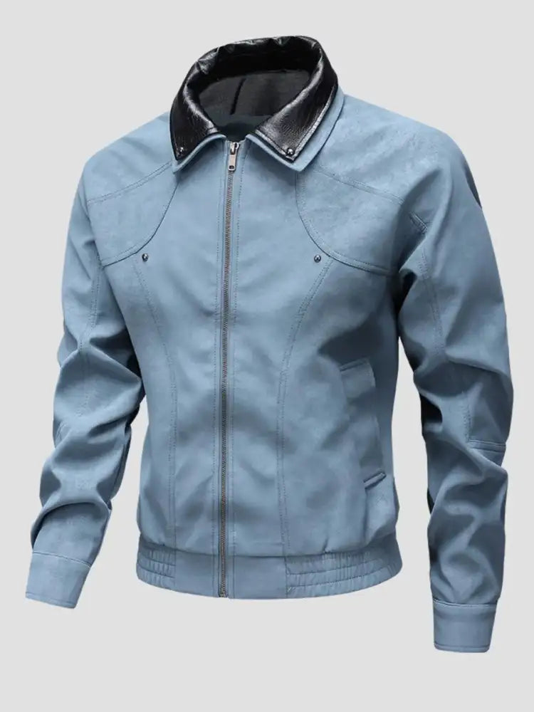 Men’s Plus Size Leather Bomber Jacket with Full Zip Front