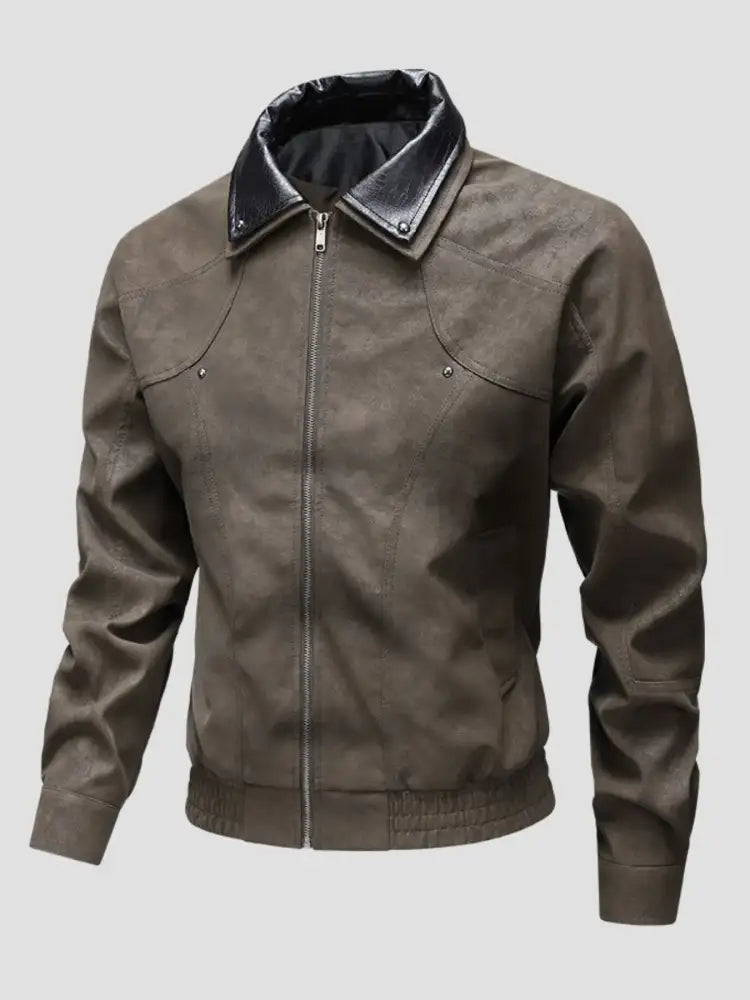 Men’s Plus Size Leather Bomber Jacket with Full Zip Front