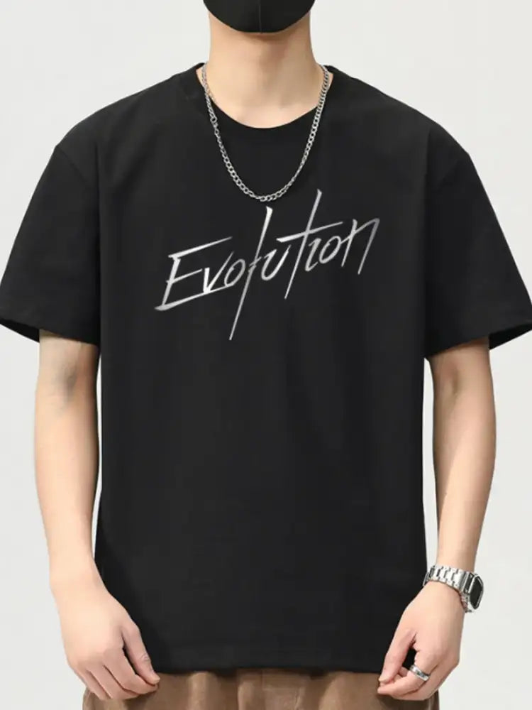 Men’s Plus Size Letter Round Neck Short Sleeve T-Shirt