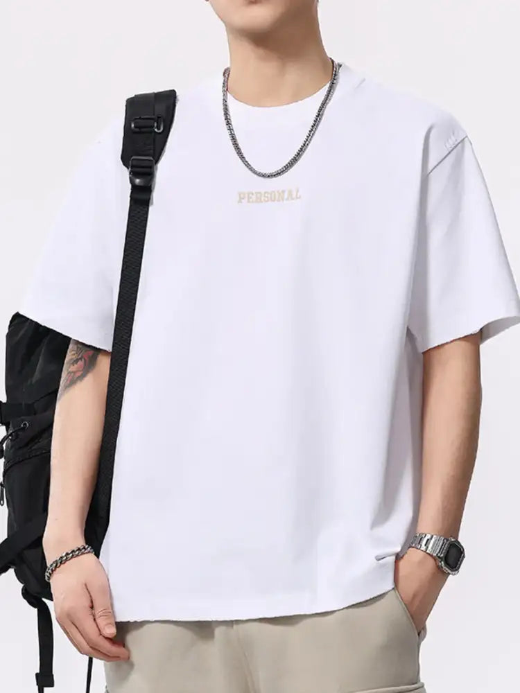 Men’s Plus Size Letter Round Neck Short Sleeve T-Shirt