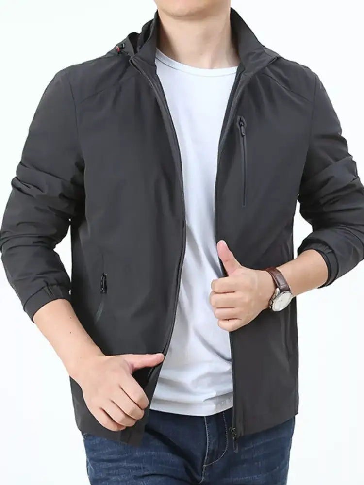 Men’s Plus Size Lightweight Zip Up Hooded Jacket