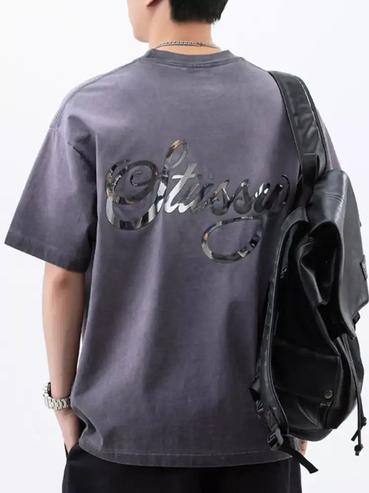 Men’s Plus Size Oversized Round Neck Letter Graphic T-Shirt