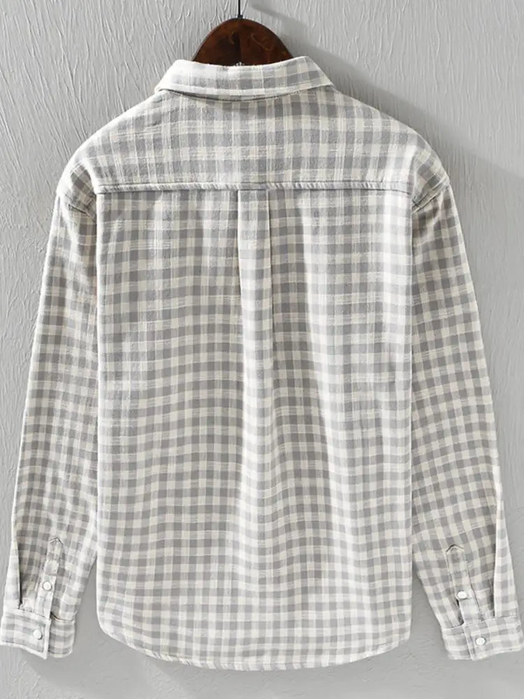 Men’s Plus Size Plaid Button-Down Shirt with Contrast Inner Lining