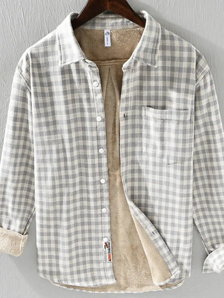 Men’s Plus Size Plaid Button-Down Shirt with Contrast Inner Lining
