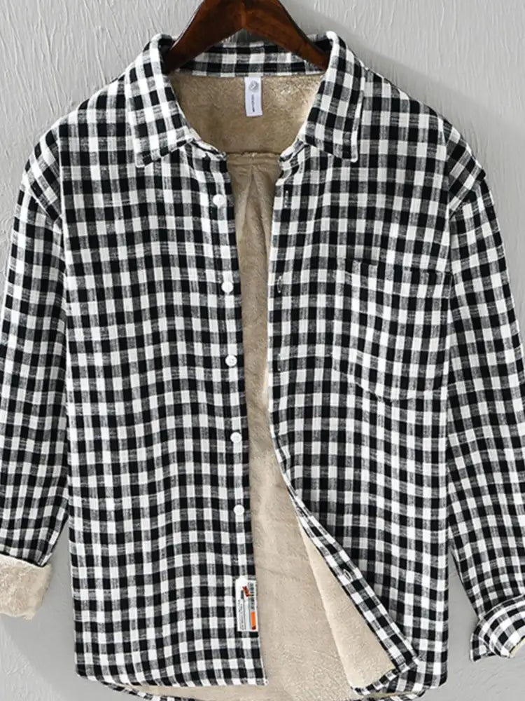 Men’s Plus Size Plaid Button-Down Shirt with Contrast Inner Lining