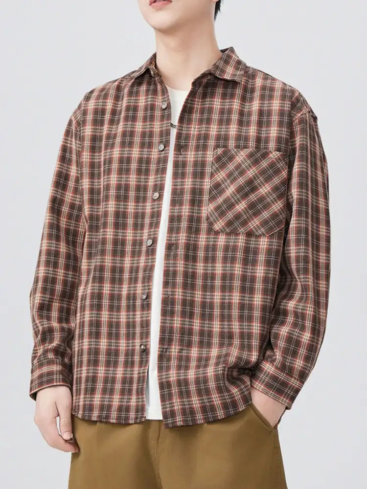 Men’s Plus Size Plaid Button Up Long Sleeve Shirt