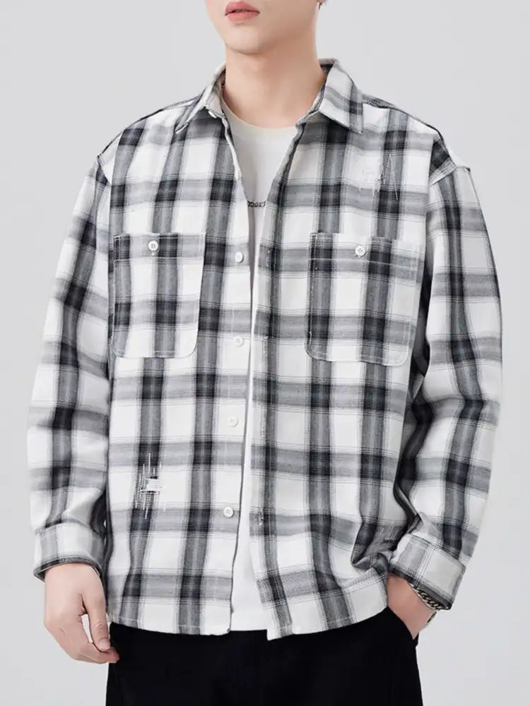 Men’s Plus Size Plaid Button Up Long Sleeve Shirt