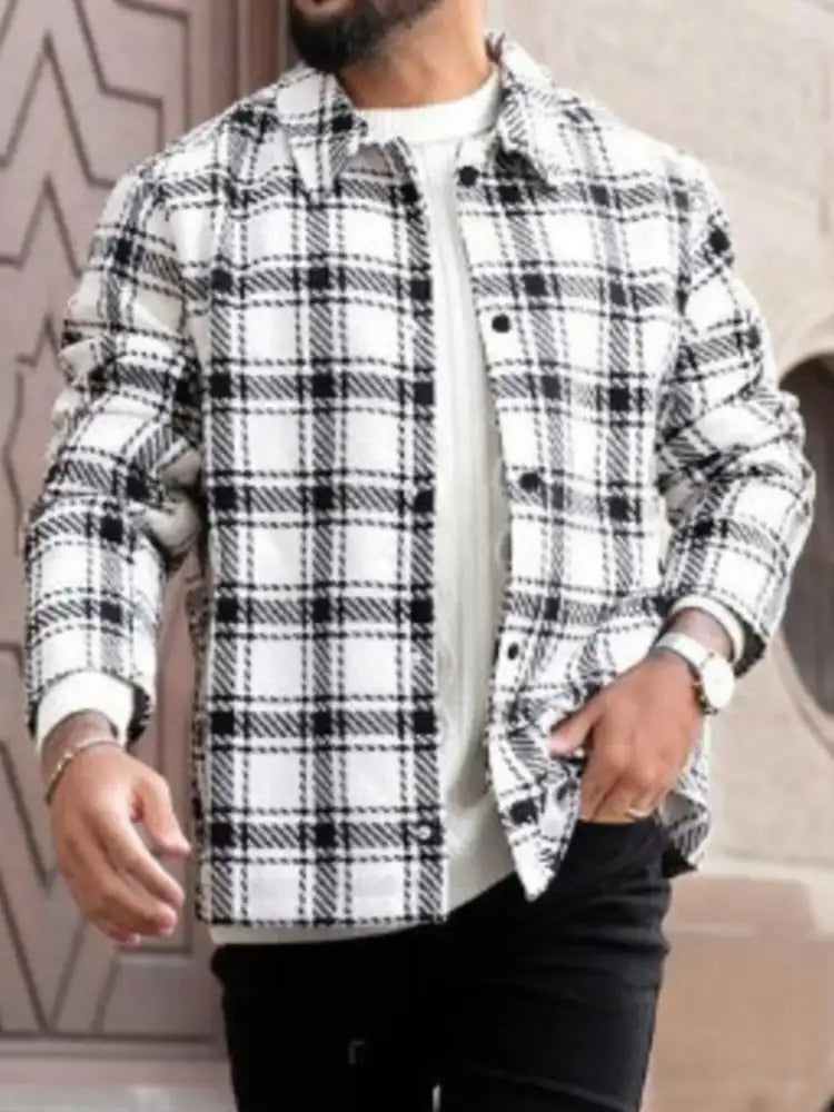 Men’s Plus Size Plaid Button Up Long Sleeve Shirt