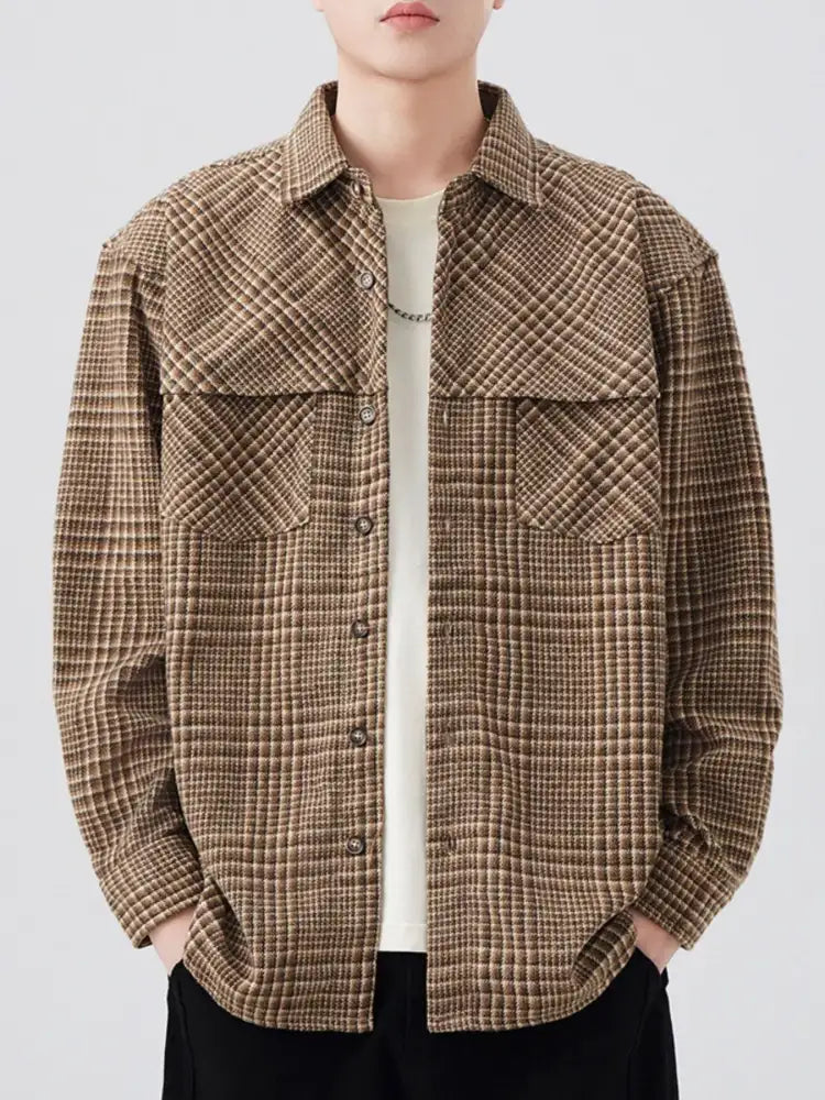 Men’s Plus Size Plaid Button Up Long Sleeve Shirt