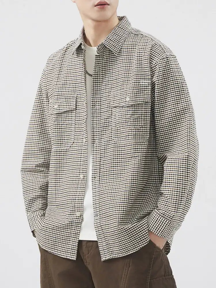 Men’s Plus Size Plaid Button Up Long Sleeve Shirt