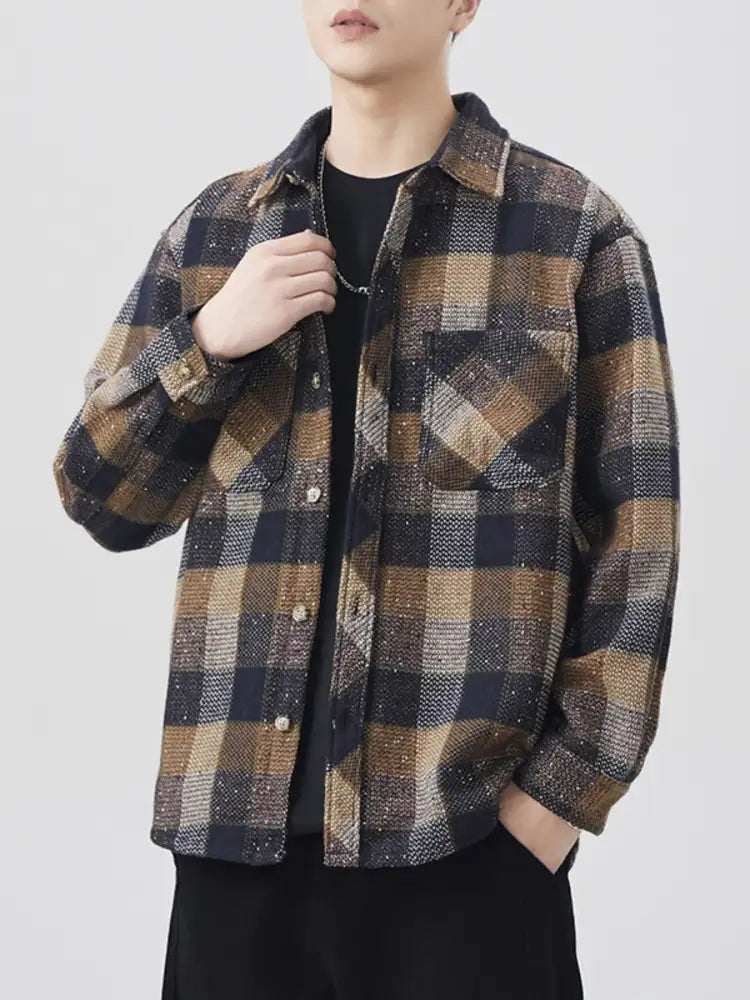 Men’s Plus Size Plaid Button Up Long Sleeve Shirt
