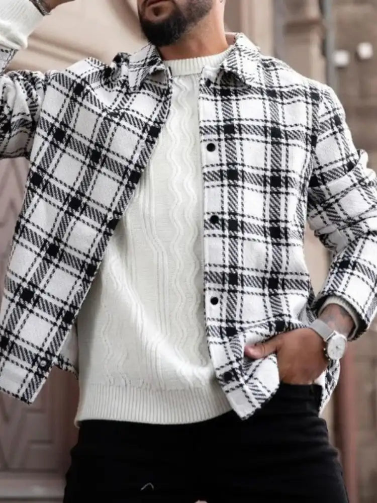 Men’s Plus Size Plaid Button Up Long Sleeve Shirt
