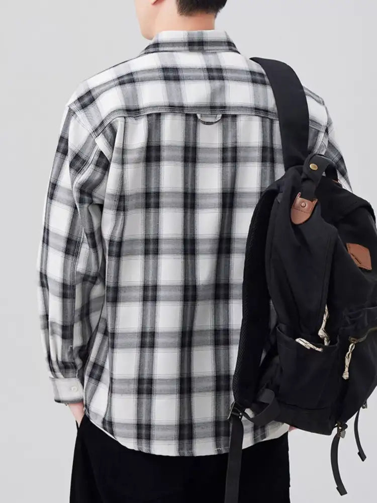 Men’s Plus Size Plaid Button Up Long Sleeve Shirt