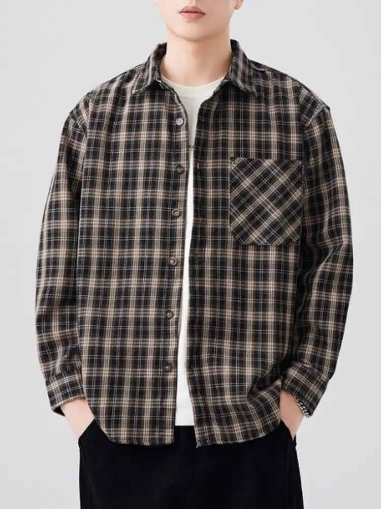 Men’s Plus Size Plaid Button Up Long Sleeve Shirt