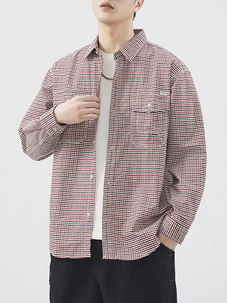 Men’s Plus Size Plaid Button Up Long Sleeve Shirt