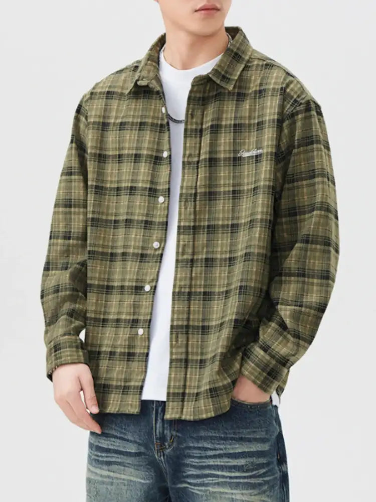 Men’s Plus Size Plaid Button Up Long Sleeve Shirt