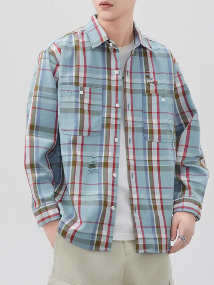 Men’s Plus Size Plaid Button Up Long Sleeve Shirt