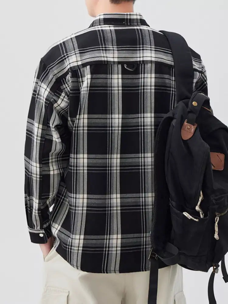 Men’s Plus Size Plaid Button Up Long Sleeve Shirt