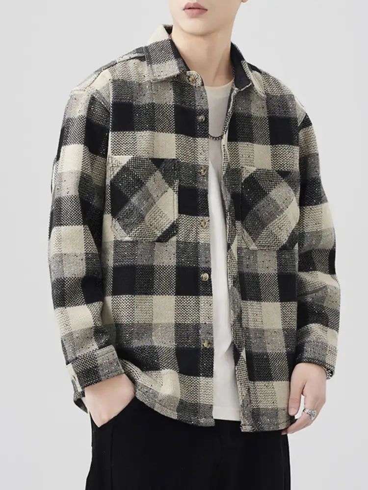 Men’s Plus Size Plaid Button Up Long Sleeve Shirt