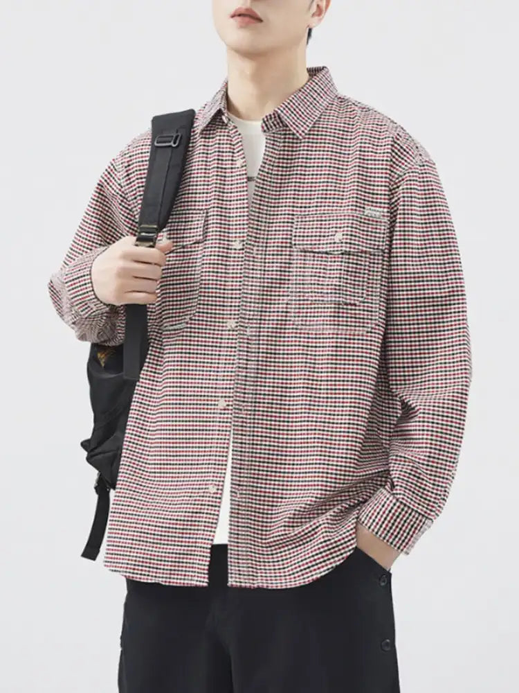 Men’s Plus Size Plaid Button Up Long Sleeve Shirt