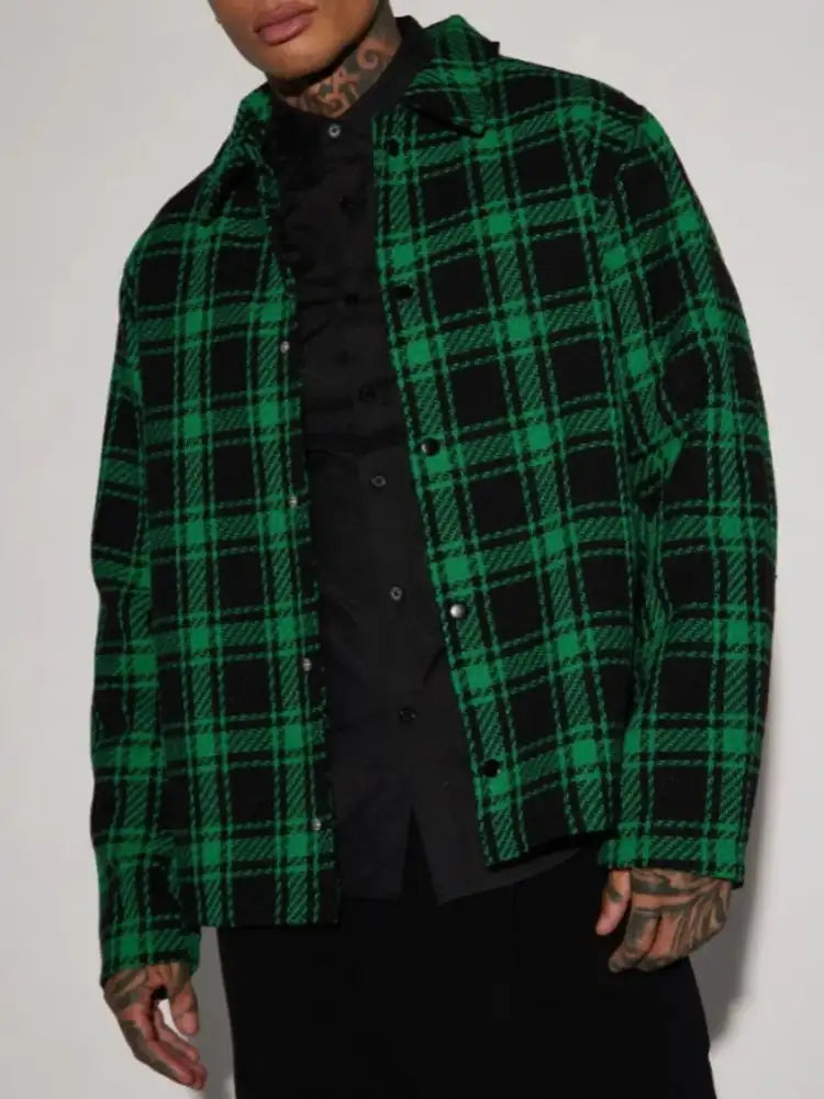 Men’s Plus Size Plaid Button Up Long Sleeve Shirt