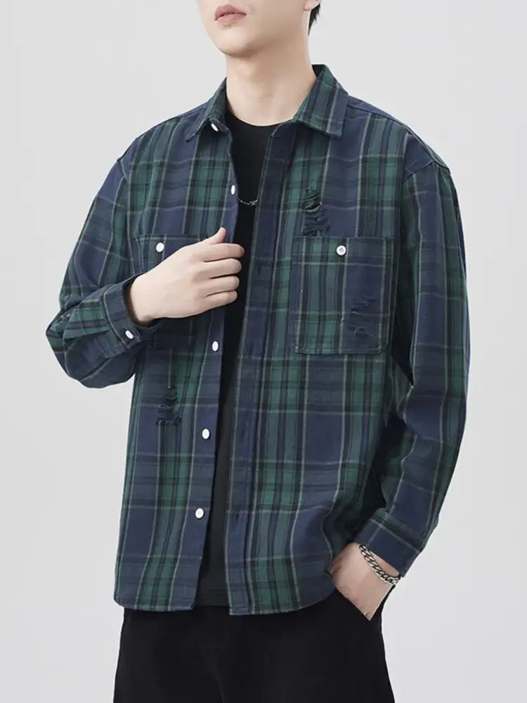 Men’s Plus Size Plaid Button Up Long Sleeve Shirt