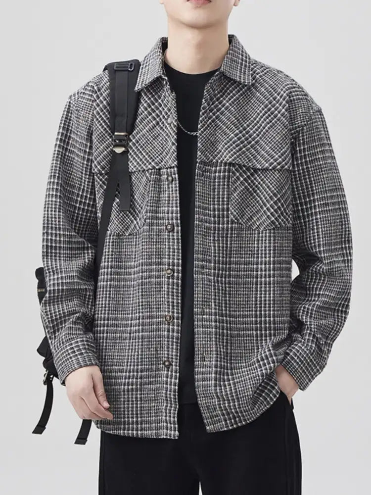 Men’s Plus Size Plaid Button Up Long Sleeve Shirt
