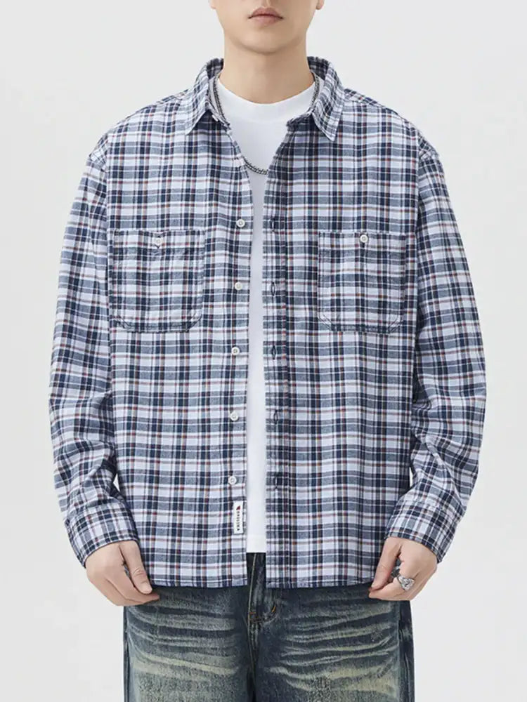 Men’s Plus Size Plaid Button Up Long Sleeve Shirt