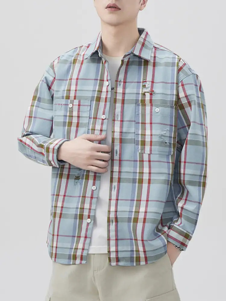 Men’s Plus Size Plaid Button Up Long Sleeve Shirt