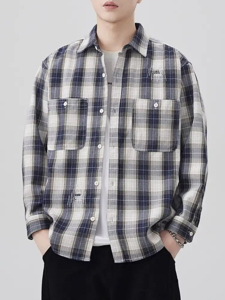 Men’s Plus Size Plaid Button Up Long Sleeve Shirt